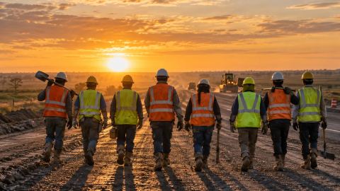 Cuadrilla de trabajadores con equipo de protección personal