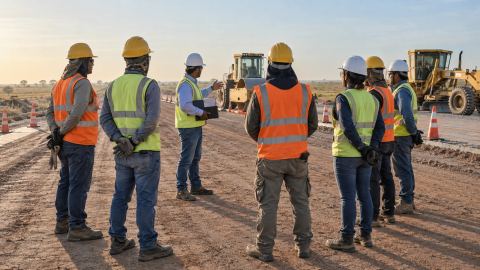 Charla de seguridad preoperacional con cuadrilla en obra