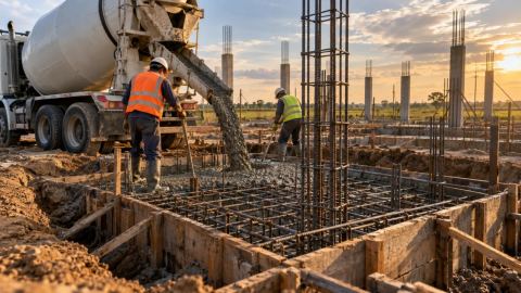 Construcción de fundaciones y estructura de concreto armado